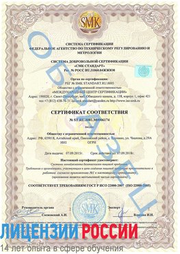 Образец сертификата соответствия Тарко-сале Сертификат ISO 22000